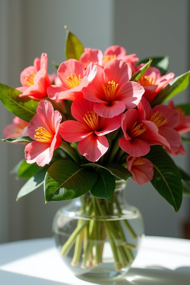 vibrant tropical quince bouquet