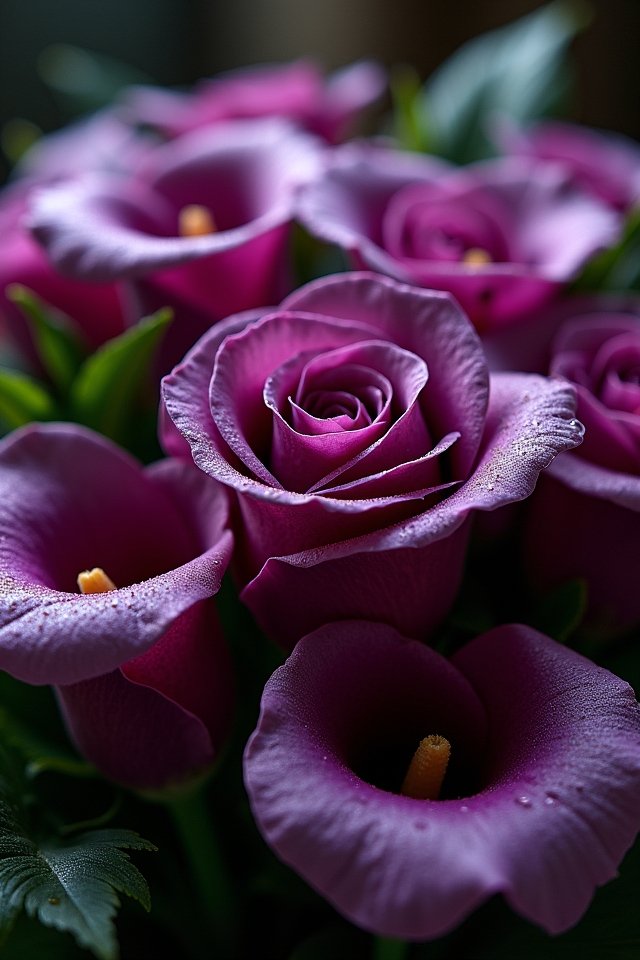 vibrant violet roses centerpiece