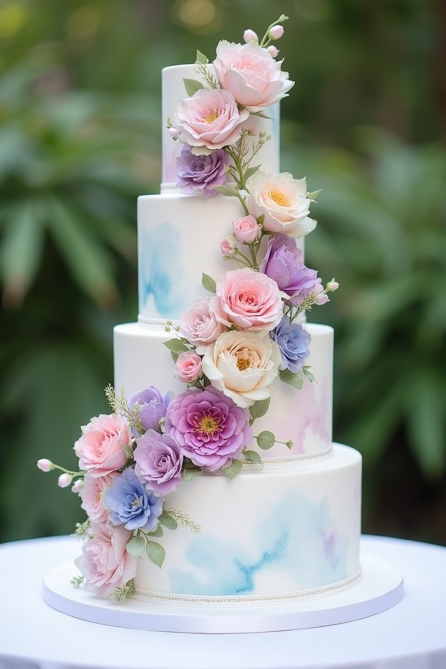 vibrant watercolor wedding cakes