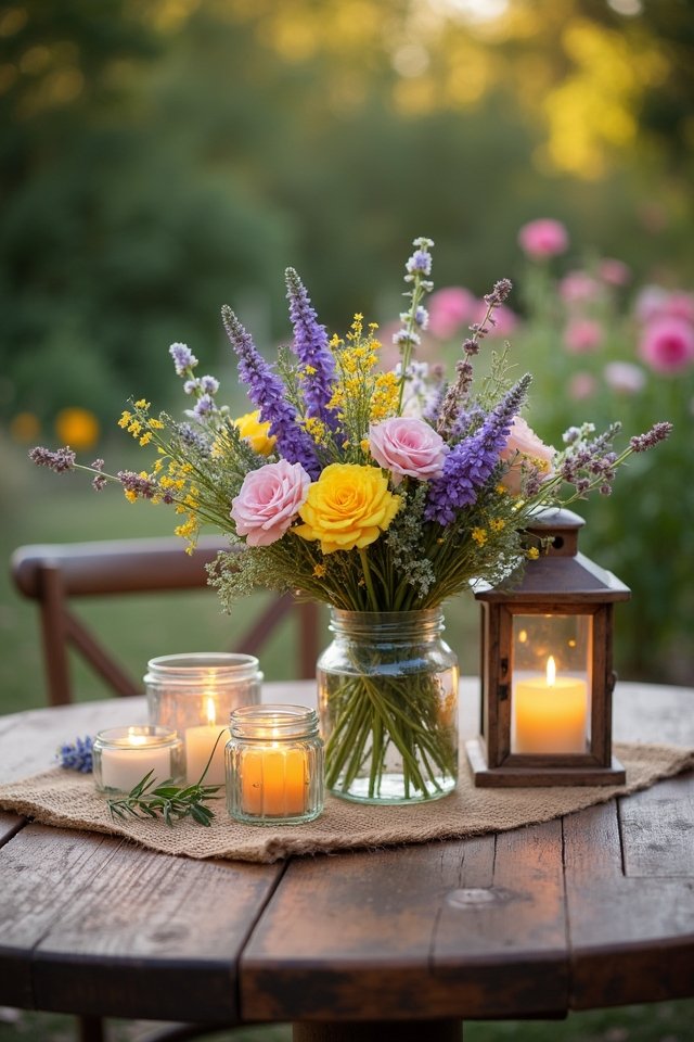 vibrant wildflower table arrangements