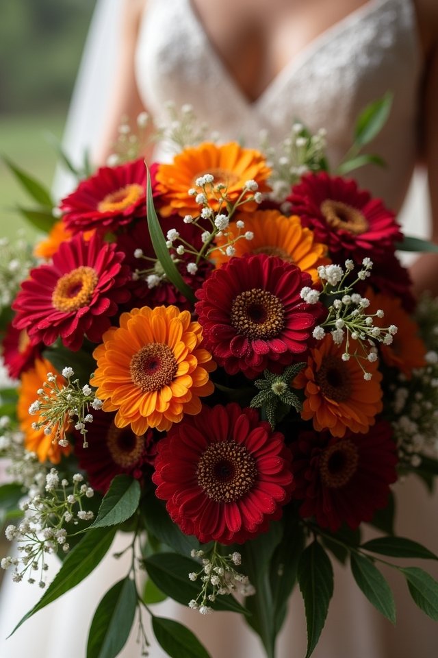 vibrant zinnia wedding bouquets