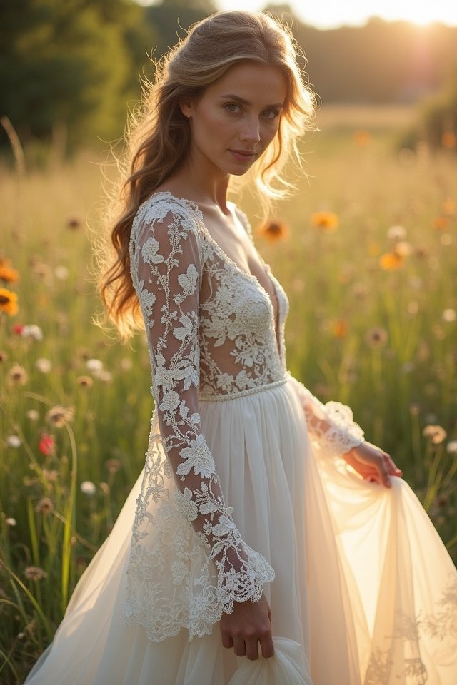 vintage bell sleeve gown