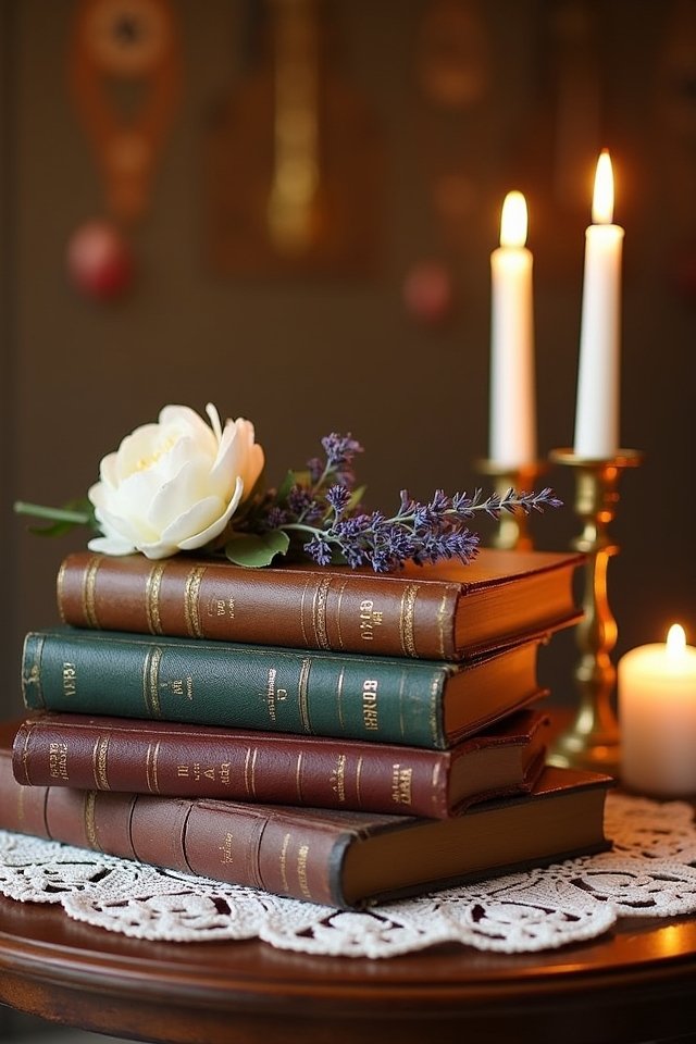 vintage book stack centerpieces