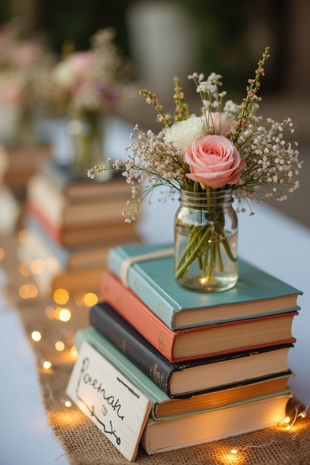 vintage book wedding centerpieces