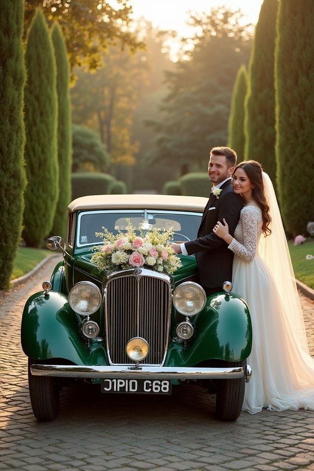 vintage car wedding elegance