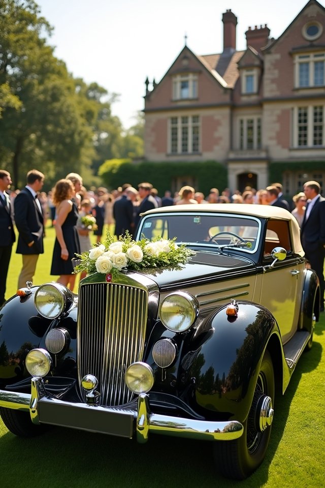 vintage car wedding entrance