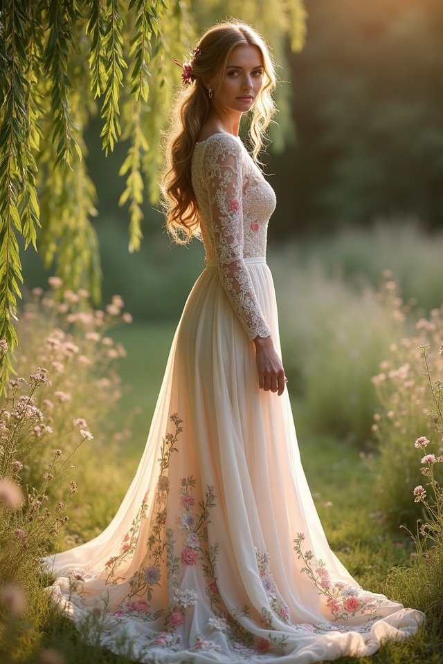 vintage floral embroidered gowns