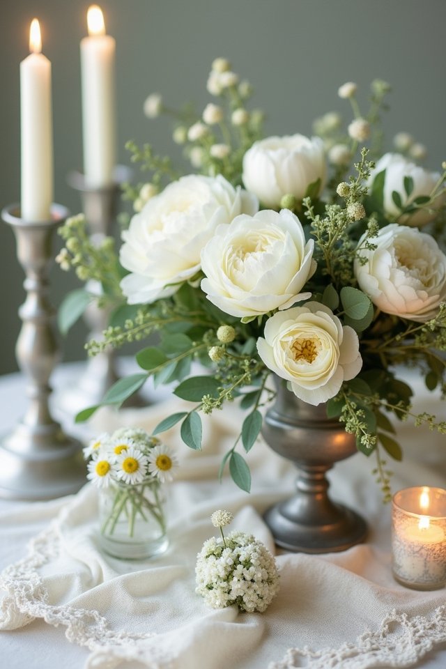 vintage green and white bouquets