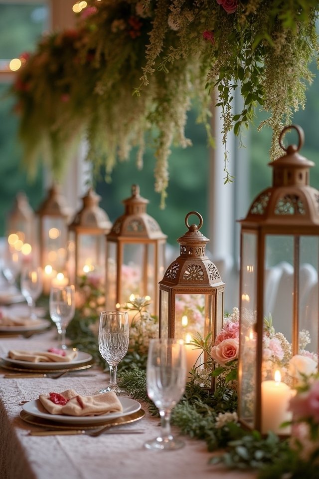 vintage lanterns with greenery