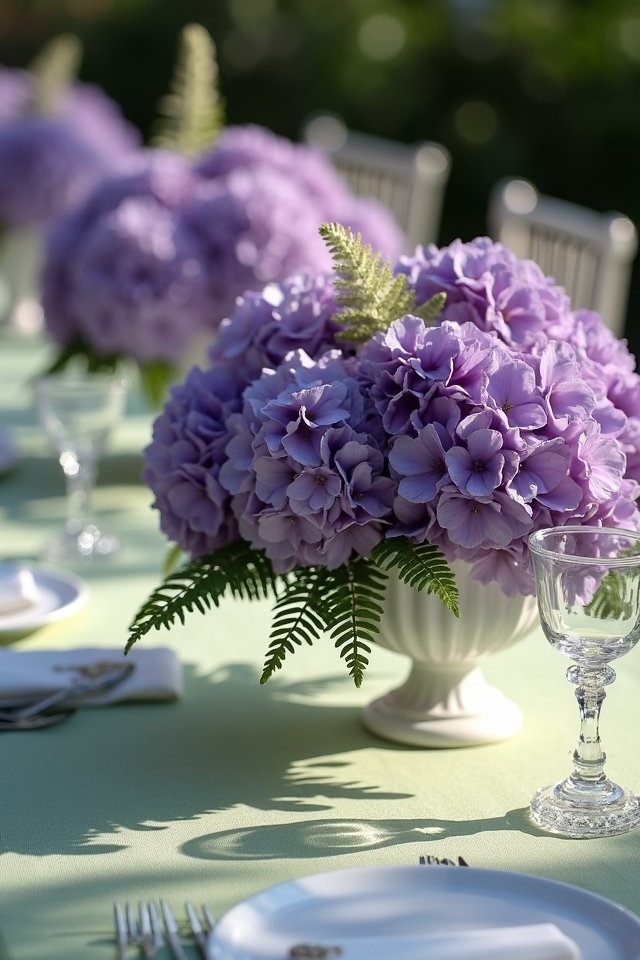 violet hydrangea and ferns