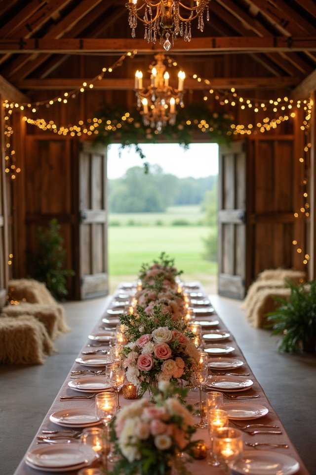 warm taupe barn wedding