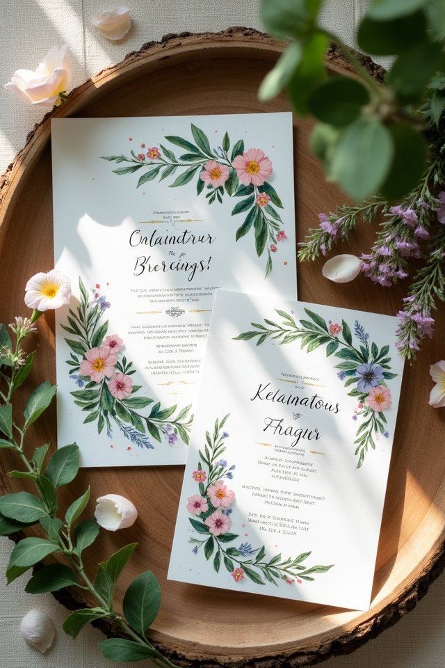 watercolor nature wedding invitations