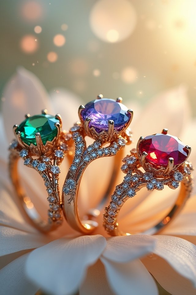 whimsical colorful gemstone rings