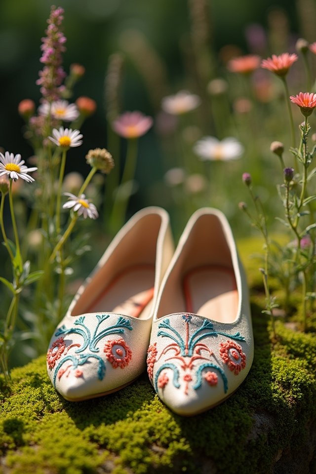 whimsical embroidered bridal flats