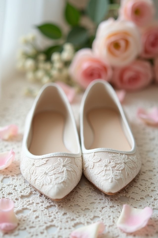 whimsical embroidered lace flats