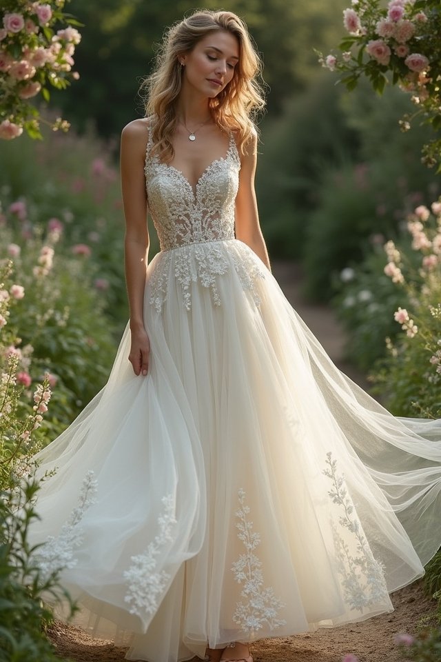 whimsical embroidered tea length dress