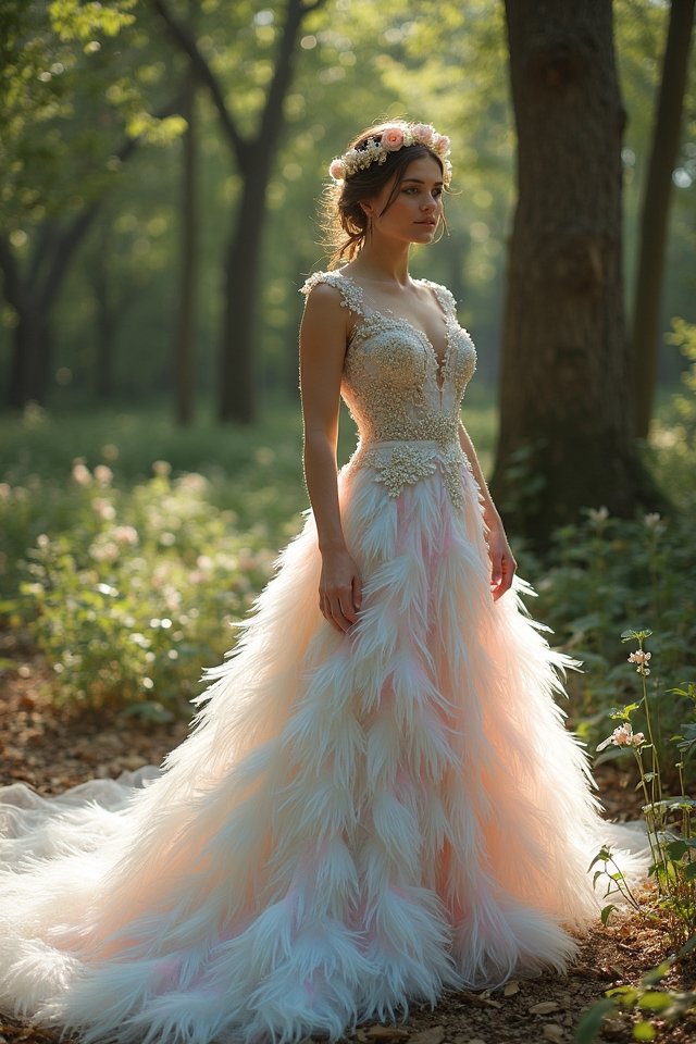 whimsical feathered bridal gown