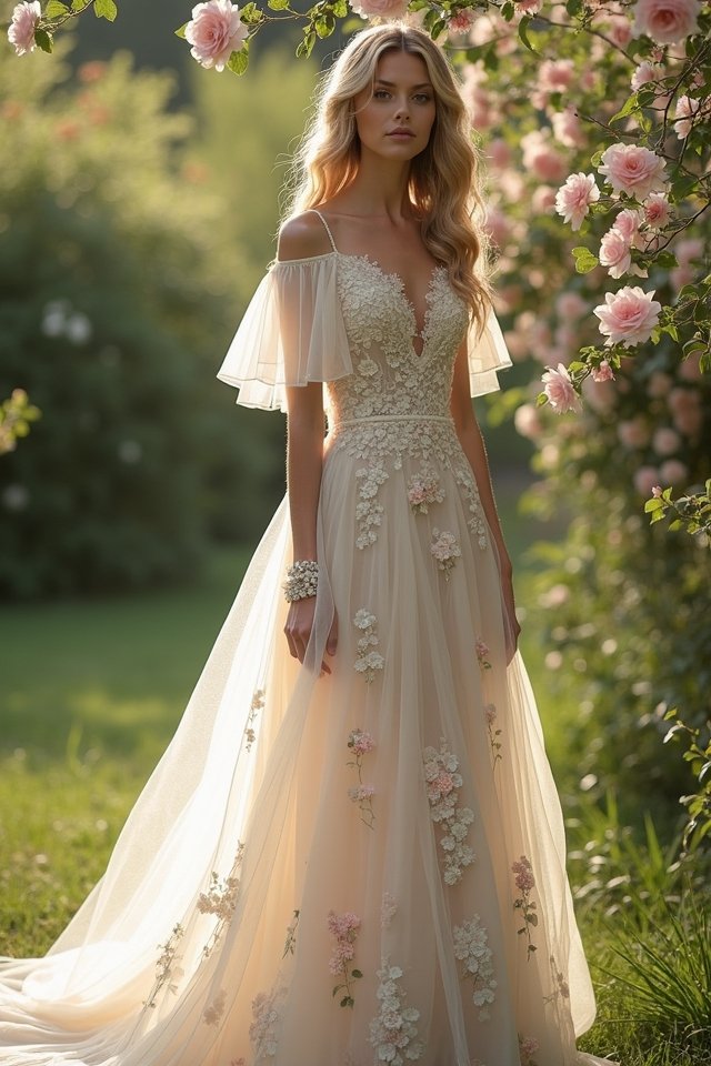 whimsical floral embroidered gown