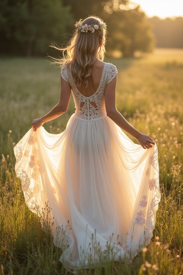 whimsical floral embroidery gown