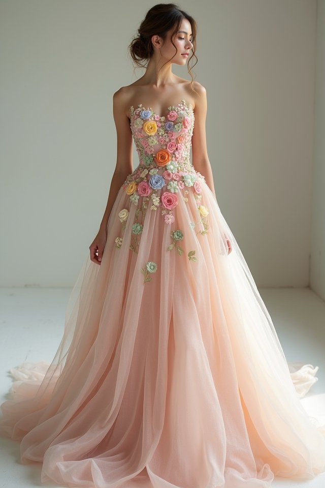 whimsical floral embroidery gowns