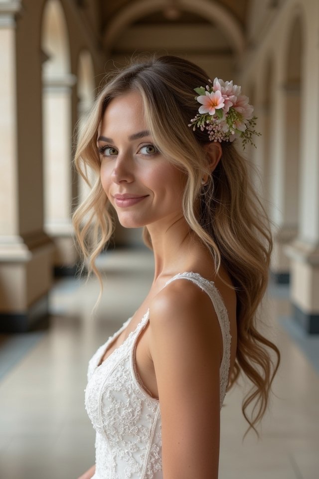 whimsical floral hairpiece waves