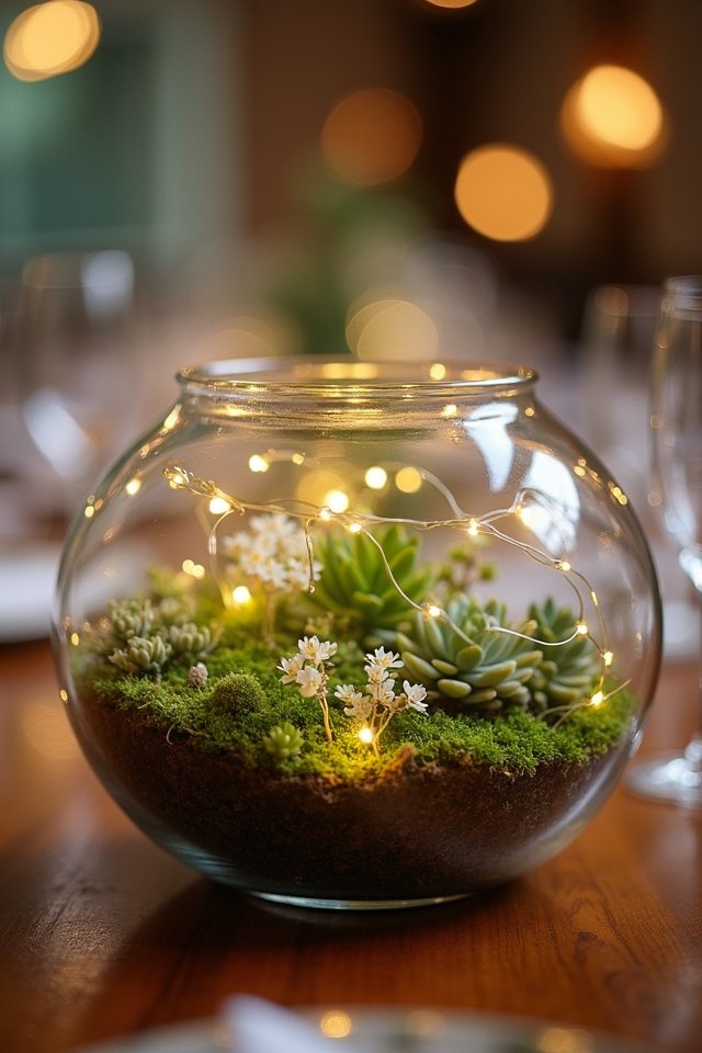 whimsical glass terrariums illuminated