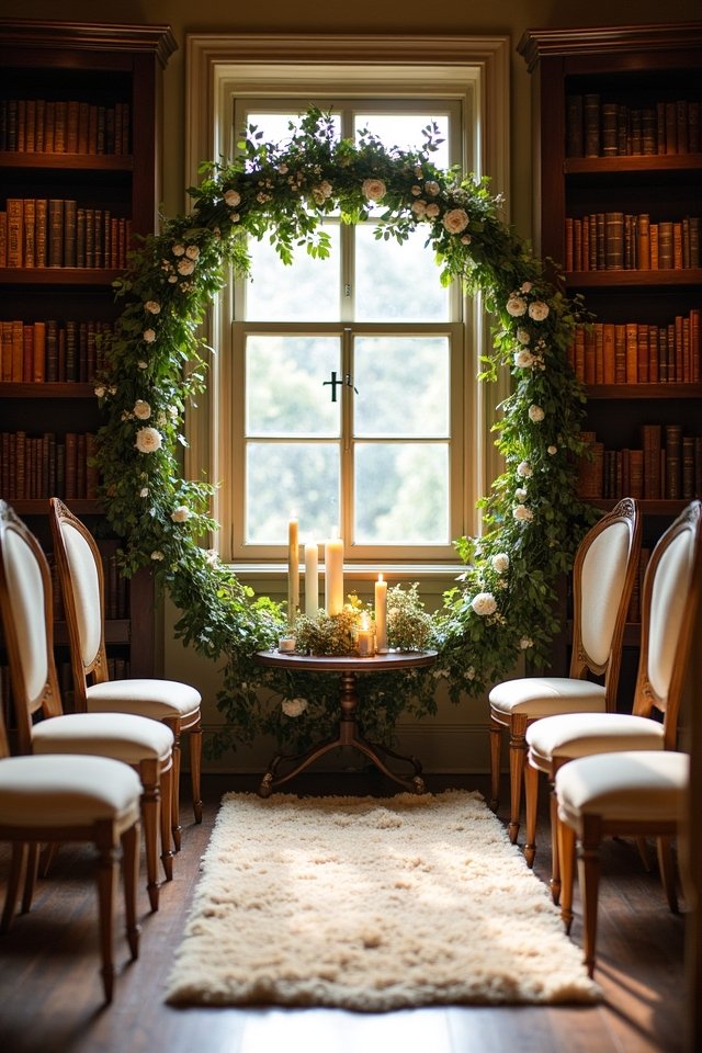 whimsical library wedding nook