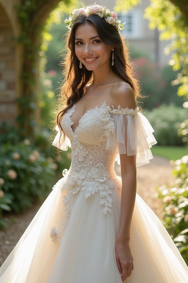 whimsical off shoulder ball gown