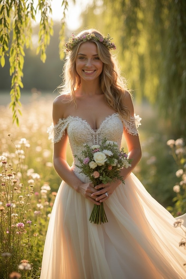 whimsical off the shoulder elegance