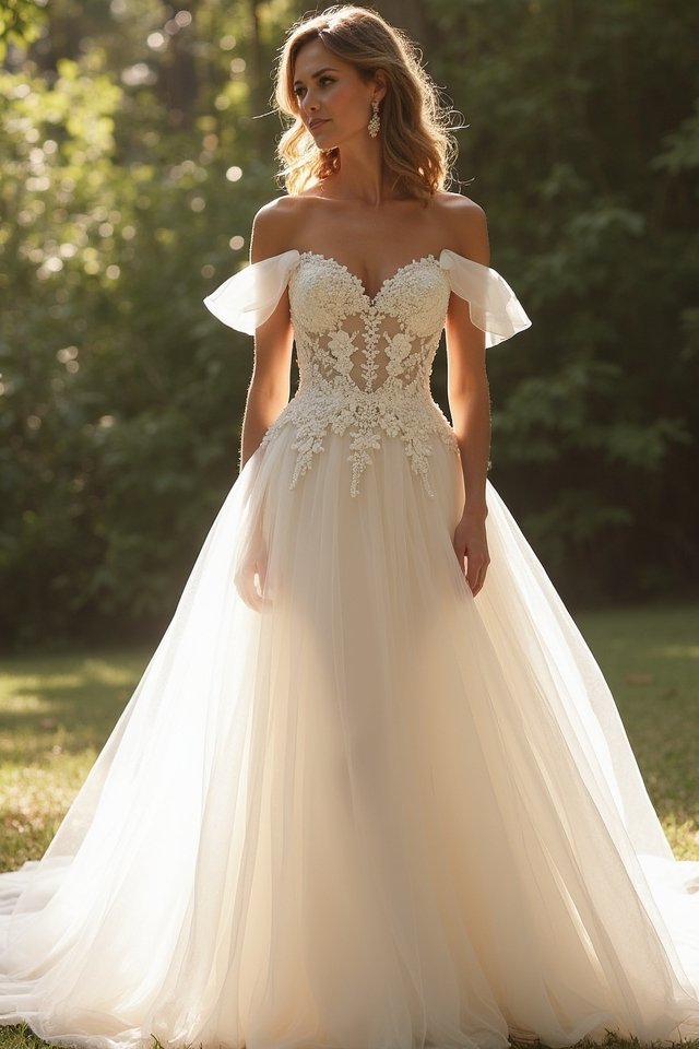 whimsical off the shoulder elegance