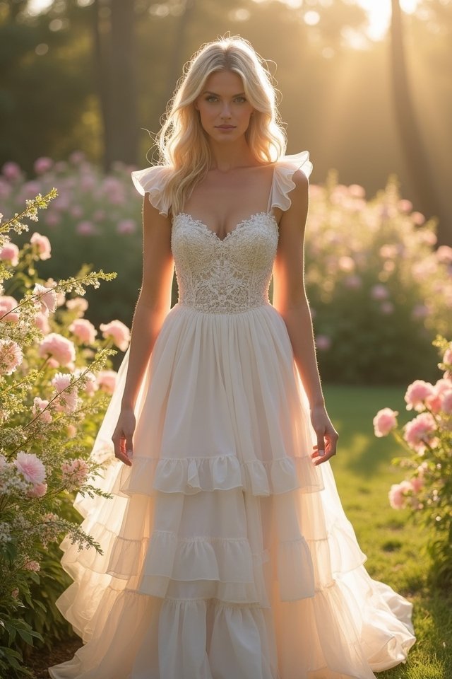 whimsical ruffled a line gown