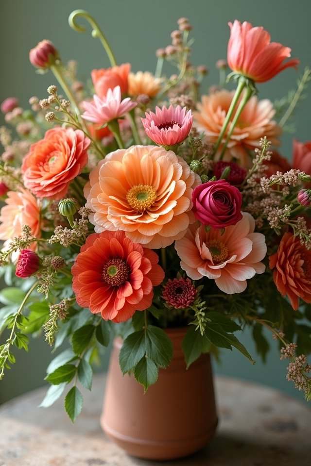 whimsical terracotta wildflower arrangements