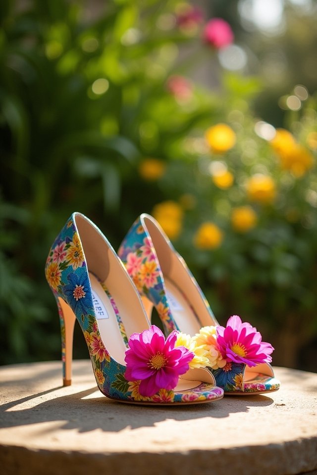 whimsical vibrant floral mules