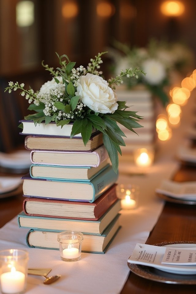 whimsical vintage book stacks