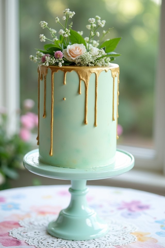 whimsical watercolor drip cake