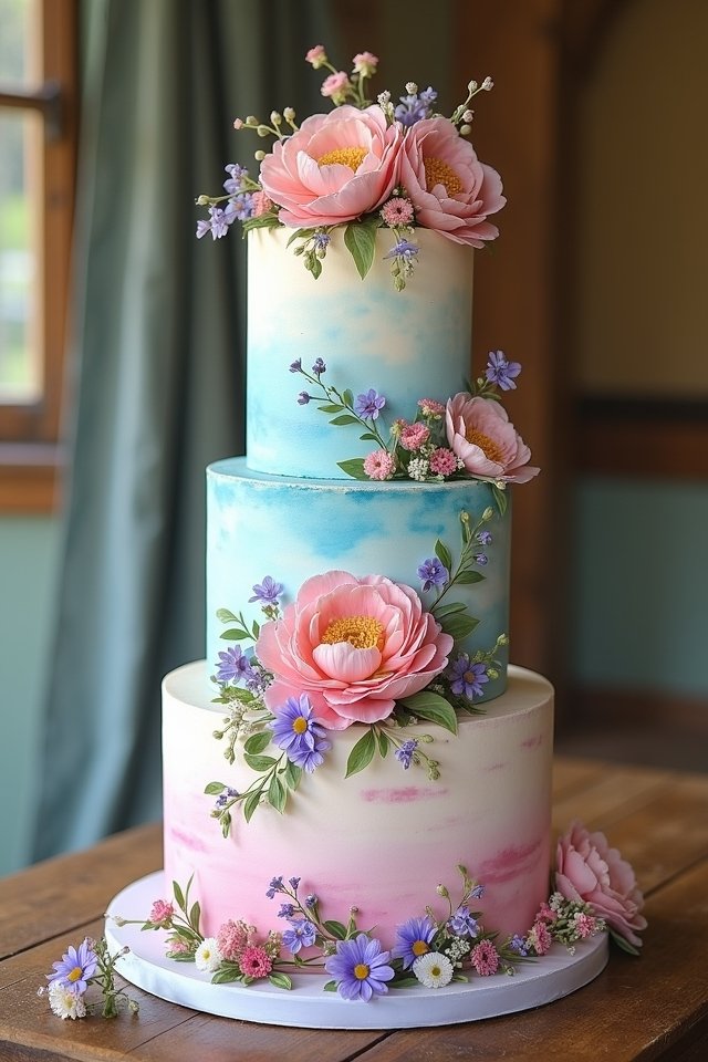 whimsical watercolor floral cake