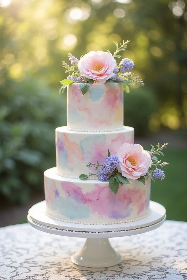 whimsical watercolor wedding cake