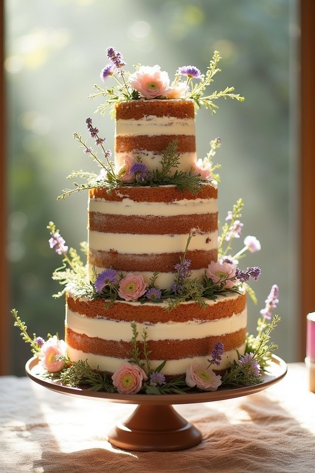 wildflower adorned rustic cakes