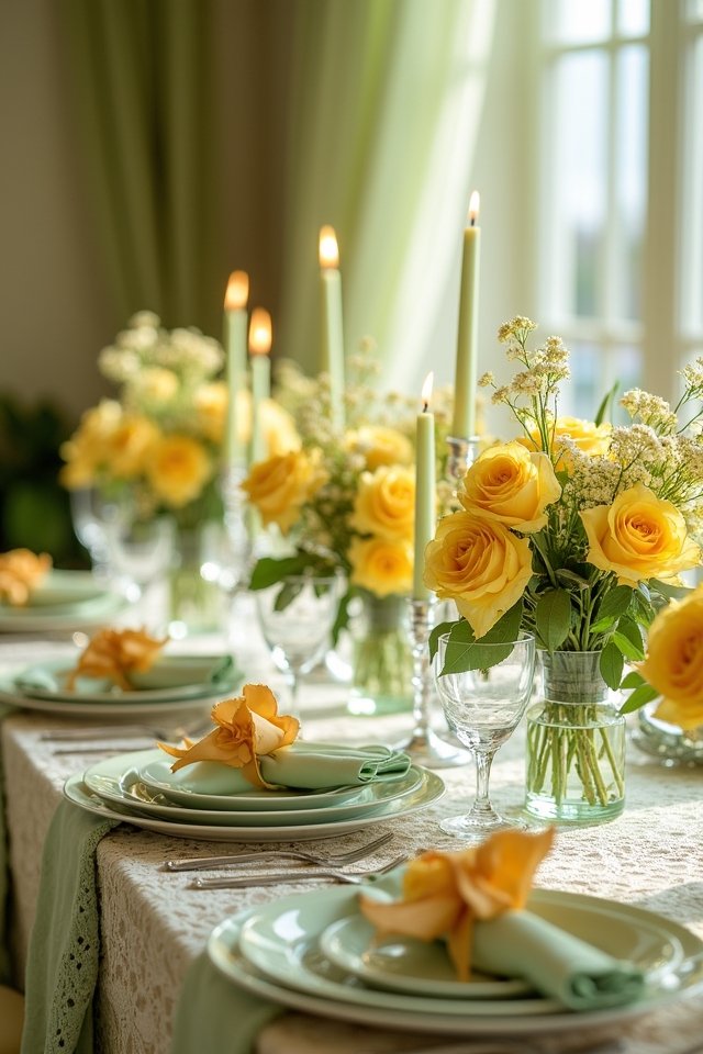 yellow roses sage green